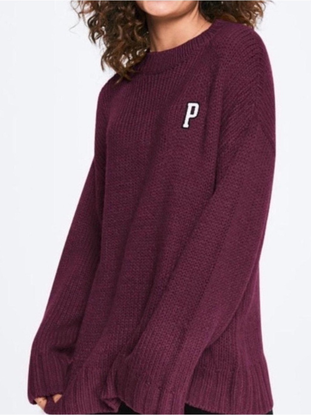 PINK Victoria's Secret Burgundy Maroon Chenille Sweater Size S Cozy Crewneck